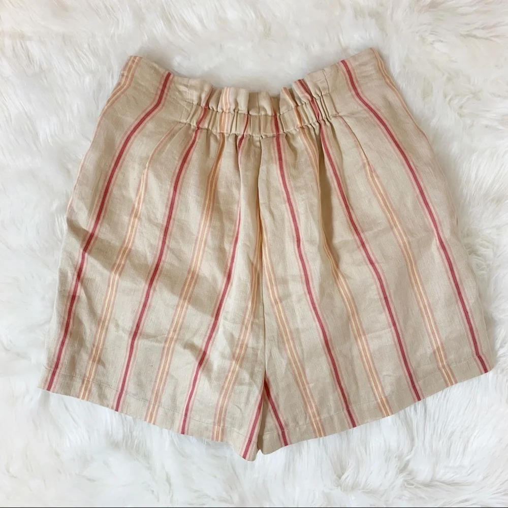 Joie Maelina Linen Blended Striped High Rise Button Front Shorts Size Large NEW